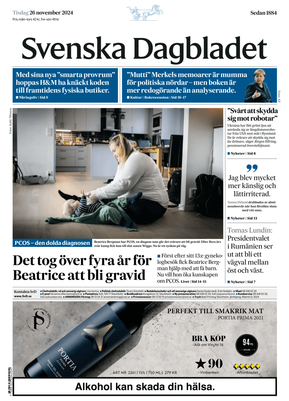 Prima-pagina-Svenska Dagbladet-edizione-di-oggi-20241126